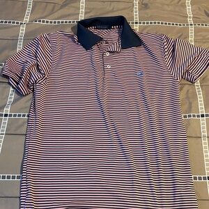 Men's Striped Polo Shirt - Navy and Pink
